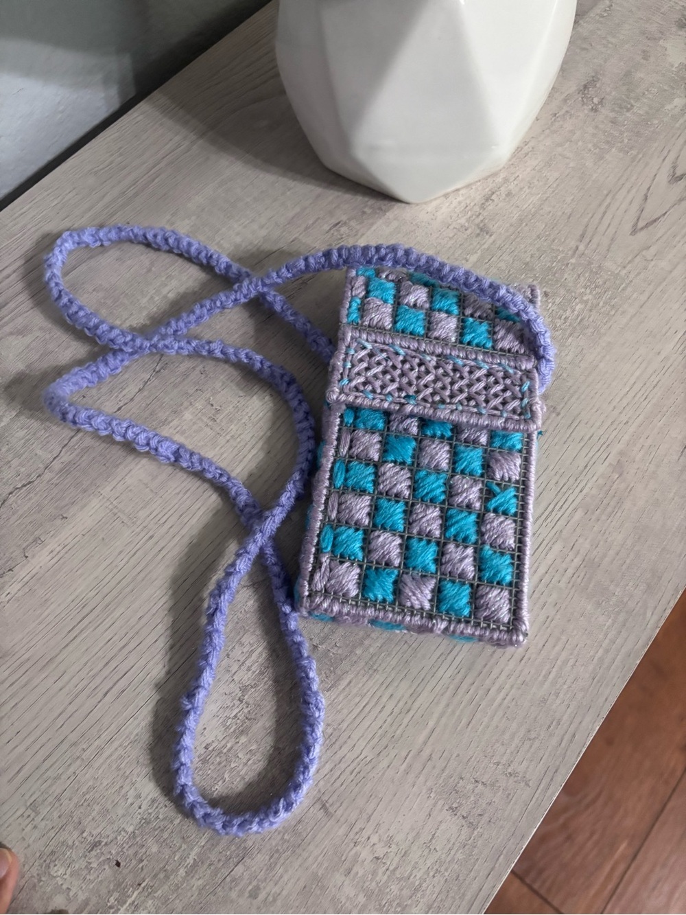 Handmade Lavender & Teal Crochet Phone Pouch with Snap Closure